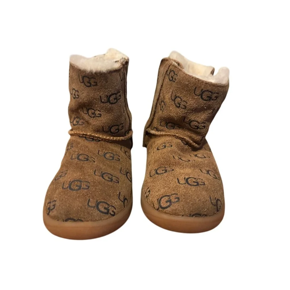 UGG Kids‎ All-Over Logo Print Sherpa Lined Winter Boots Brown Size 11